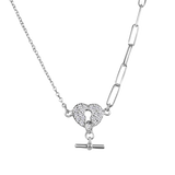Sterling Silver Rhodium Plated Paperclip Rolo Chains Heart Center Necklace