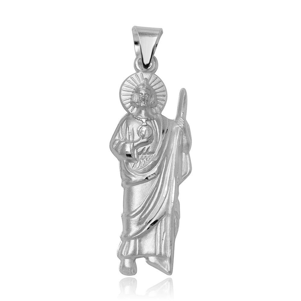 Sterling Silver Large St. Jude Charm Pendant, Measurement 18mm x 57mm
