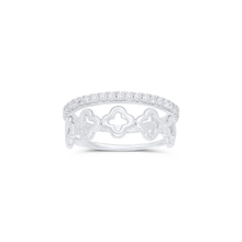 Load image into Gallery viewer, Sterling Silver Rhodium Plated Eternity Clover Plain Clear CZ Ring