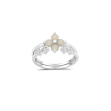 Load image into Gallery viewer, Sterling Silver Rhodium Plated Synthetic Opal Clover And Open Bypass Clear CZ Ring