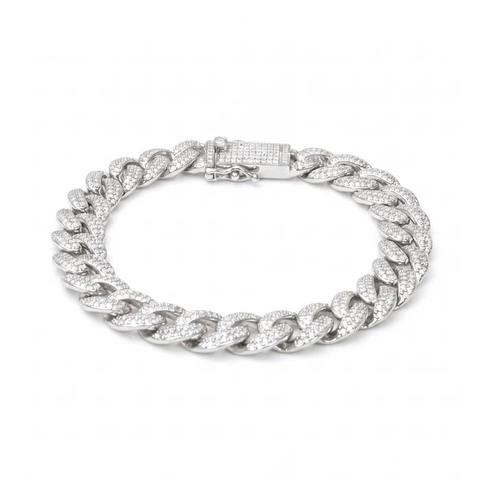 Sterling Silver Rhodium Plated Lab Grown Diamond Miami Cuban Bracelet