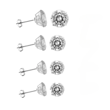 Load image into Gallery viewer, Sterling Silver Rhodium Plated 4mm Round Lab Grown Diamonds Push Back Earring