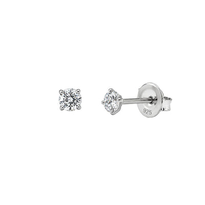 Sterling Silver Rhodium Plated Round Lab Grown Diamonds Martini Setting Push Back Earring
