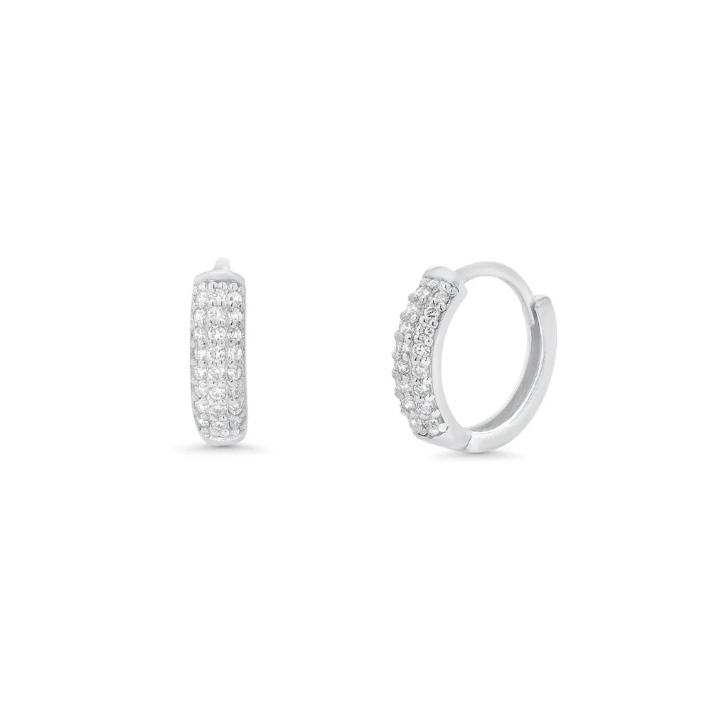 Sterling Silver Rhodium Plated Lab Grown Diamond Huggie Hoops Earrings