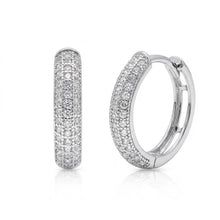 Load image into Gallery viewer, Sterling Silver Rhodium Plated Lab Grown Diamond Multi Row Pave Huggie Hoop Earrings