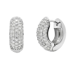 Load image into Gallery viewer, Sterling Silver Rhodium Plated Lab Grown Diamond Iced Out Double Row CZ Huggie Hoop Earrings