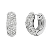 Sterling Silver Rhodium Plated Lab Grown Diamond Iced Out Double Row CZ Huggie Hoop Earrings