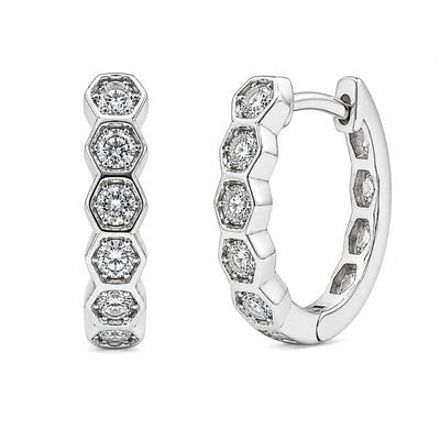 Sterling Silver Rhodium Plated Lab Grown Diamond Hoop Earrings
