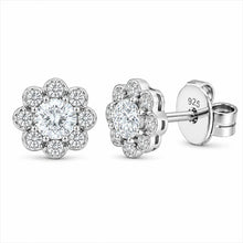 Load image into Gallery viewer, Sterling Silver Rhodium Plated Lab Grown Diamond Flower Cluster Stud Earrings