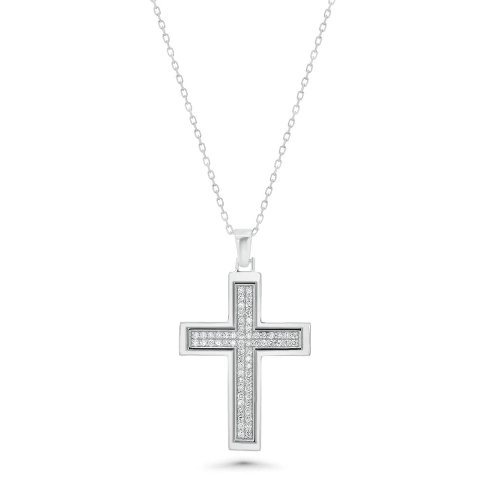 Sterling Silver Rhodium Plated Lab Grown Diamond Cross Pendant Necklace