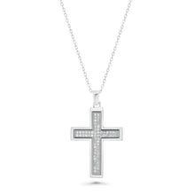 Load image into Gallery viewer, Sterling Silver Rhodium Plated Lab Grown Diamond Cross Pendant Necklace