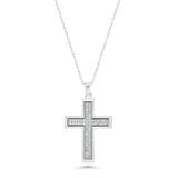 Sterling Silver Rhodium Plated Lab Grown Diamond Cross Pendant Necklace