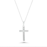 Sterling Silver Rhodium Plated Dainty Lab Grown Diamond Cross Pendant Necklace