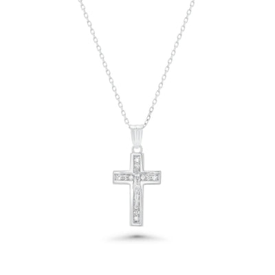 Sterling Silver Rhodium Plated Dainty Lab Grown Diamond Crucifix Pendant Necklace
