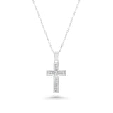 Sterling Silver Rhodium Plated Dainty Lab Grown Diamond Crucifix Pendant Necklace
