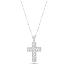 Load image into Gallery viewer, Sterling Silver Rhodium Plated Ornate Lab Grown Diamond Cross Pendant Necklace