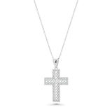 Sterling Silver Rhodium Plated Ornate Lab Grown Diamond Cross Pendant Necklace