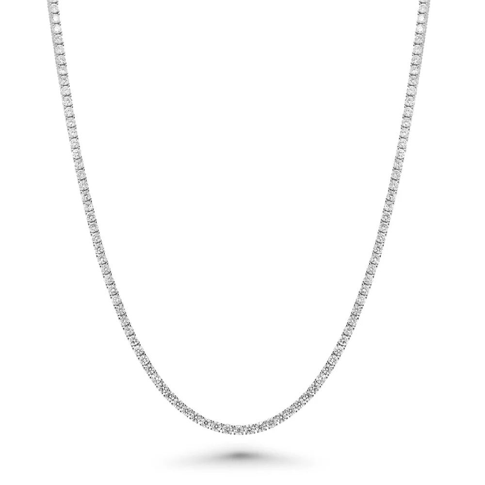 Sterling Silver Rhodium Plated 2mm Round Lab Grown Diamond Tennis Necklace