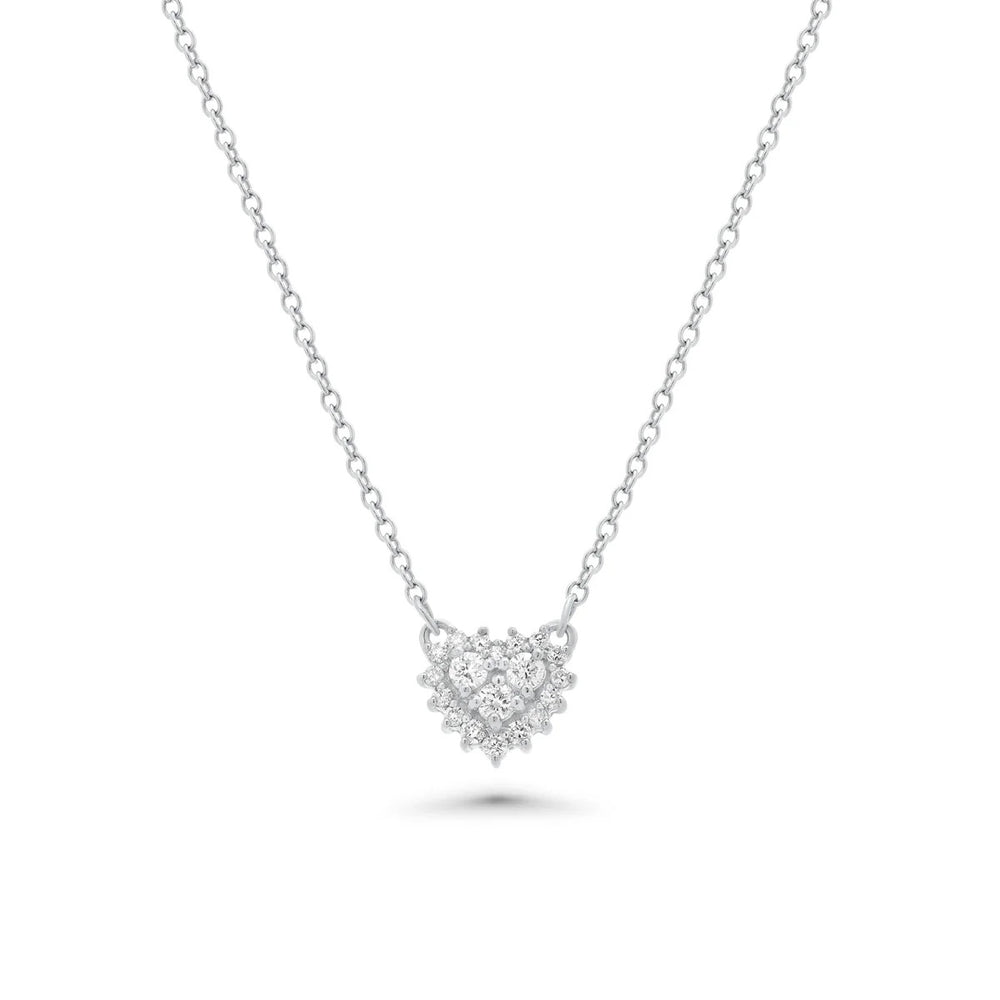 Sterling Silver Rhodium Plated Lab Grown Diamond Encrusted Heart Pendant Necklace