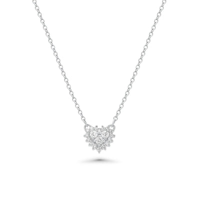 Sterling Silver Rhodium Plated Lab Grown Diamond Encrusted Heart Pendant Necklace