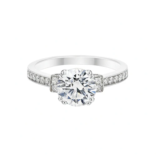 Sterling Silver Rhodium Plated Round Lab Grown Diamond Pave Side Stones Engagement Ring