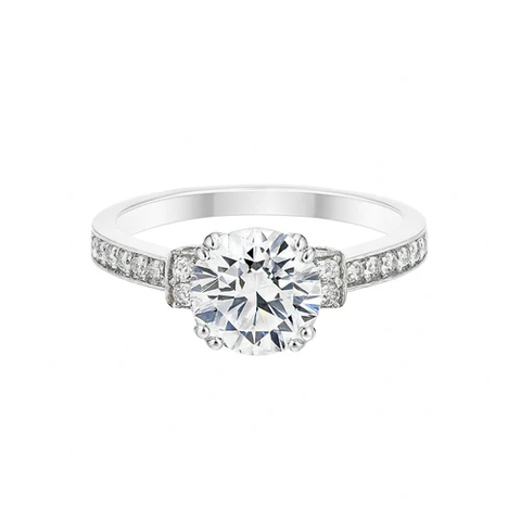 Sterling Silver Rhodium Plated Round Lab Grown Diamond Pave Side Stones Engagement Ring