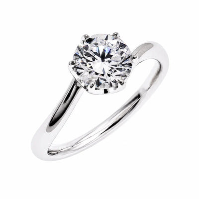 Sterling Silver Rhodium Plated Round Lab Grown Diamond Twist Engagement Ring