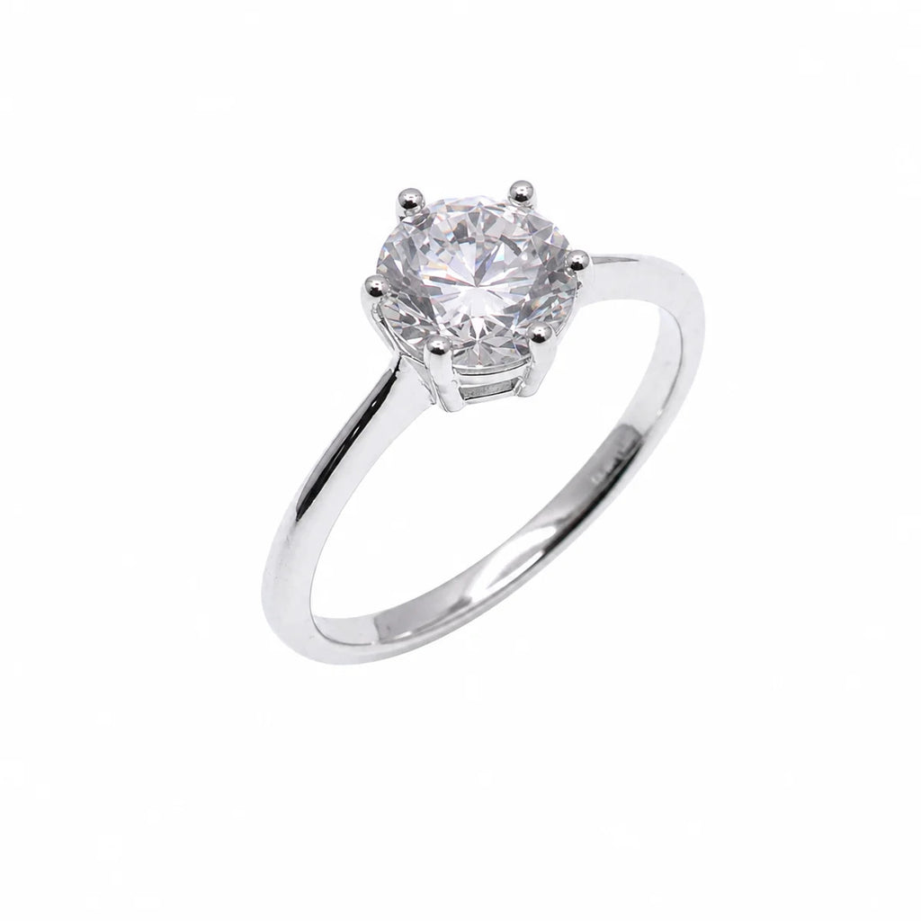 Sterling Silver Rhodium Plated Round Lab Grown Diamond Solitaire Engagement Ring