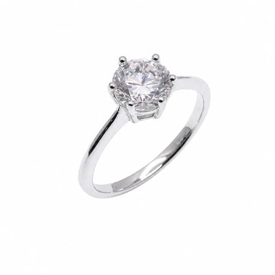 Sterling Silver Rhodium Plated Round Lab Grown Diamond Solitaire Engagement Ring