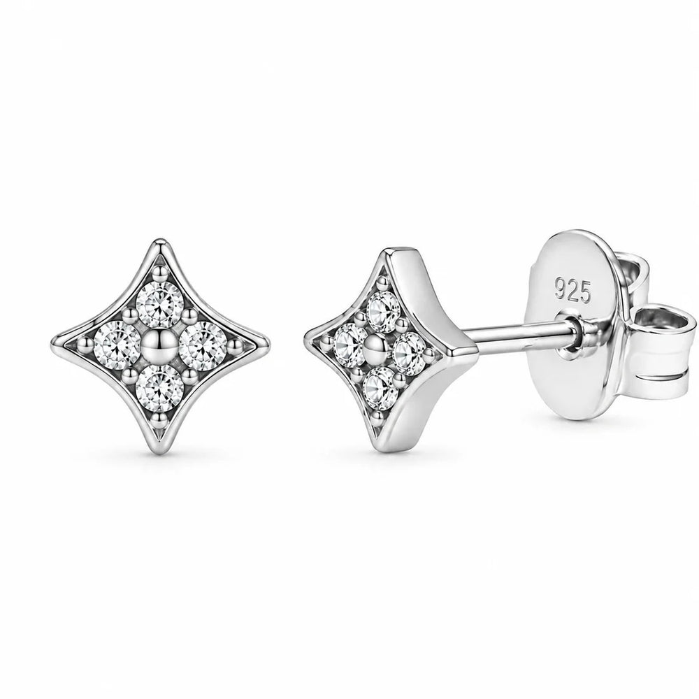 Sterling Silver Rhodium Plated Lab Grown Diamonds Quatrefoil Stud Earring