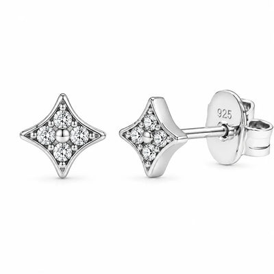 Sterling Silver Rhodium Plated Lab Grown Diamonds Quatrefoil Stud Earring