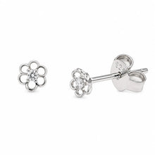 Load image into Gallery viewer, Sterling Silver Rhodium Plated Lab Grown Diamonds Open Flower Earring