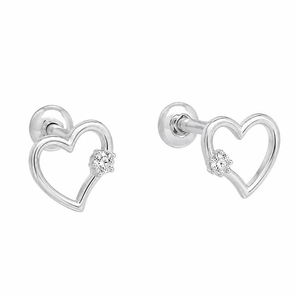 Sterling Silver Rhodium Plated Lab Grown Diamonds Open Heart Earrings