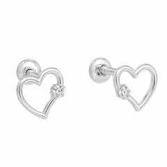 Sterling Silver Rhodium Plated Lab Grown Diamonds Open Heart Earrings