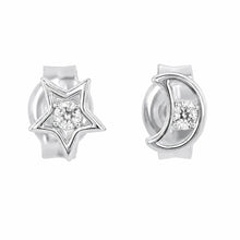 Load image into Gallery viewer, Sterling Silver Rhodium Plated Lab Grown Diamonds Star And Moon Stud Earrings
