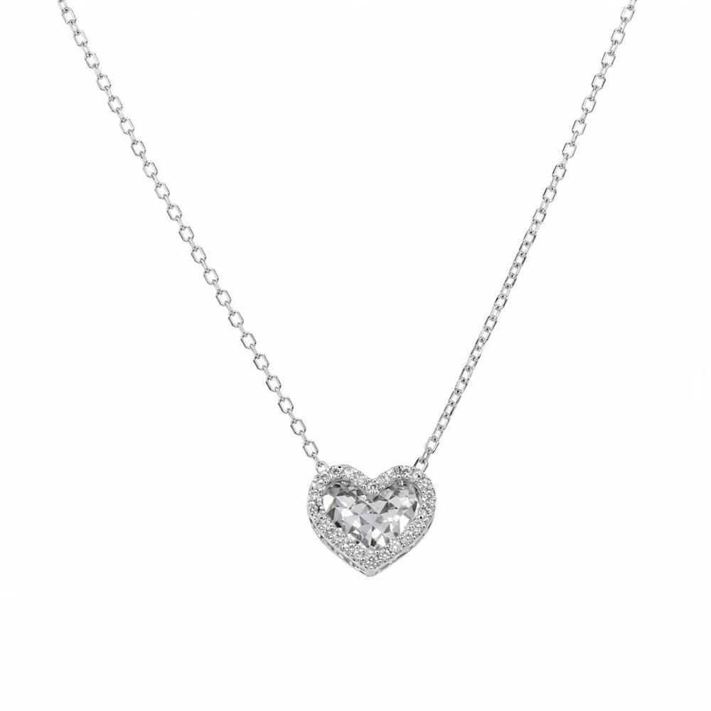 Sterling Silver Rhodium Plated Lab Grown Diamond Cut Heart Pendant Adjustable Necklace