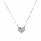 Sterling Silver Rhodium Plated Lab Grown Diamond Cut Heart Pendant Adjustable Necklace