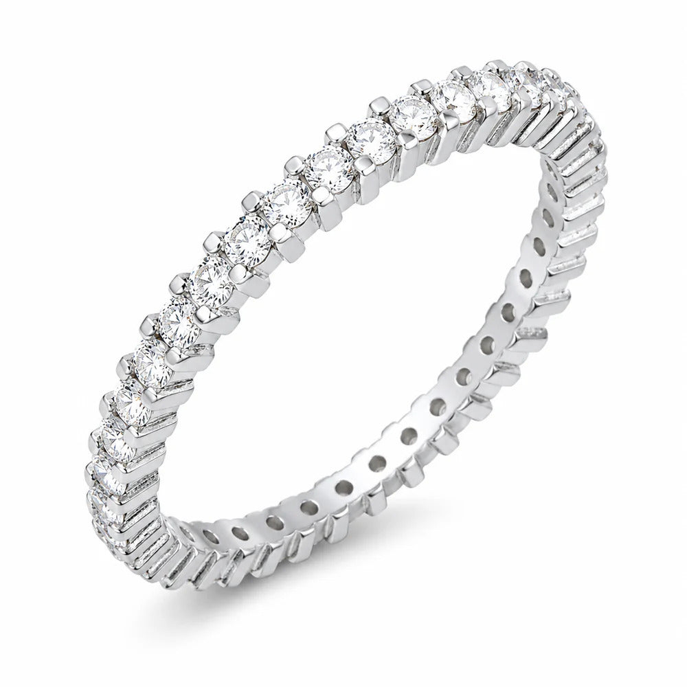 Sterling Silver Rhodium Plated Lab Grown Diamond Eternity Band Ring