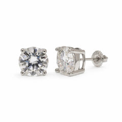 Sterling Silver Rhodium Plated Round Moissanite Screw Back Earrings