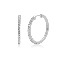 Load image into Gallery viewer, Sterling Silver Rhodium Plated Round Moissanite Studded Hoop Earring