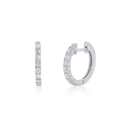 Sterling Silver Rhodium Plated Huggie Moissanite Studded Hoop Earring