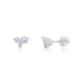 Sterling Silver Rhodium Plated Triple Stone Cluster Moissanite Studded Stud Earring
