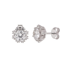 Load image into Gallery viewer, Sterling Silver Rhodium Plated Moissanite Sparkling Halo Stud Earring