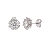Sterling Silver Rhodium Plated Moissanite Sparkling Halo Stud Earring