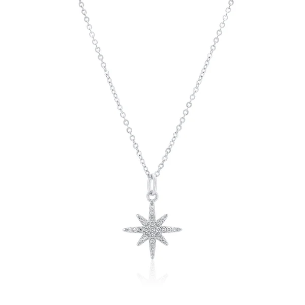 Sterling Silver Rhodium Plated North Star Moissanite Studded Adjustable Pendant Necklace
