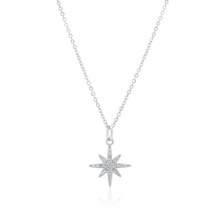 Load image into Gallery viewer, Sterling Silver Rhodium Plated North Star Moissanite Studded Adjustable Pendant Necklace