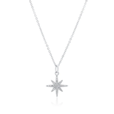 Sterling Silver Rhodium Plated North Star Moissanite Studded Adjustable Pendant Necklace