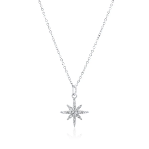 Sterling Silver Rhodium Plated North Star Moissanite Studded Adjustable Pendant Necklace