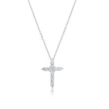 Load image into Gallery viewer, Sterling Silver Rhodium Plated Cross Moissanite Studded Adjustable Pendant Necklace
