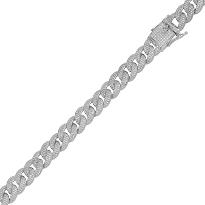 Sterling Silver Rhodium Plated Moissanite Miami Cuban 11.7mm Bracelet, length 8